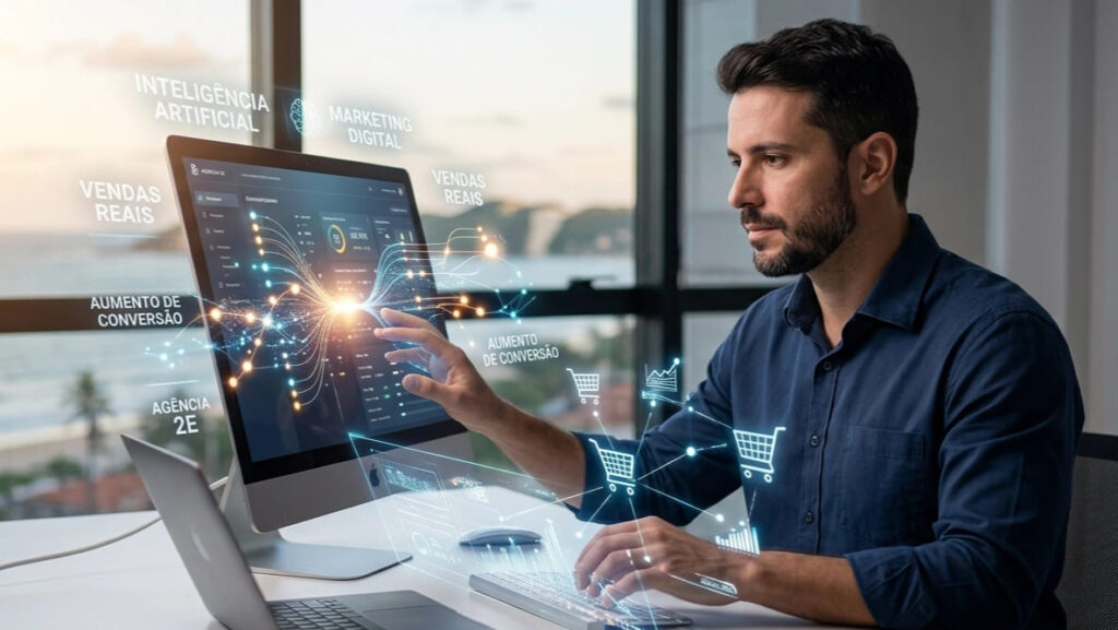 Empresário utilizando Inteligência Artificial no Marketing para aumentar vendas